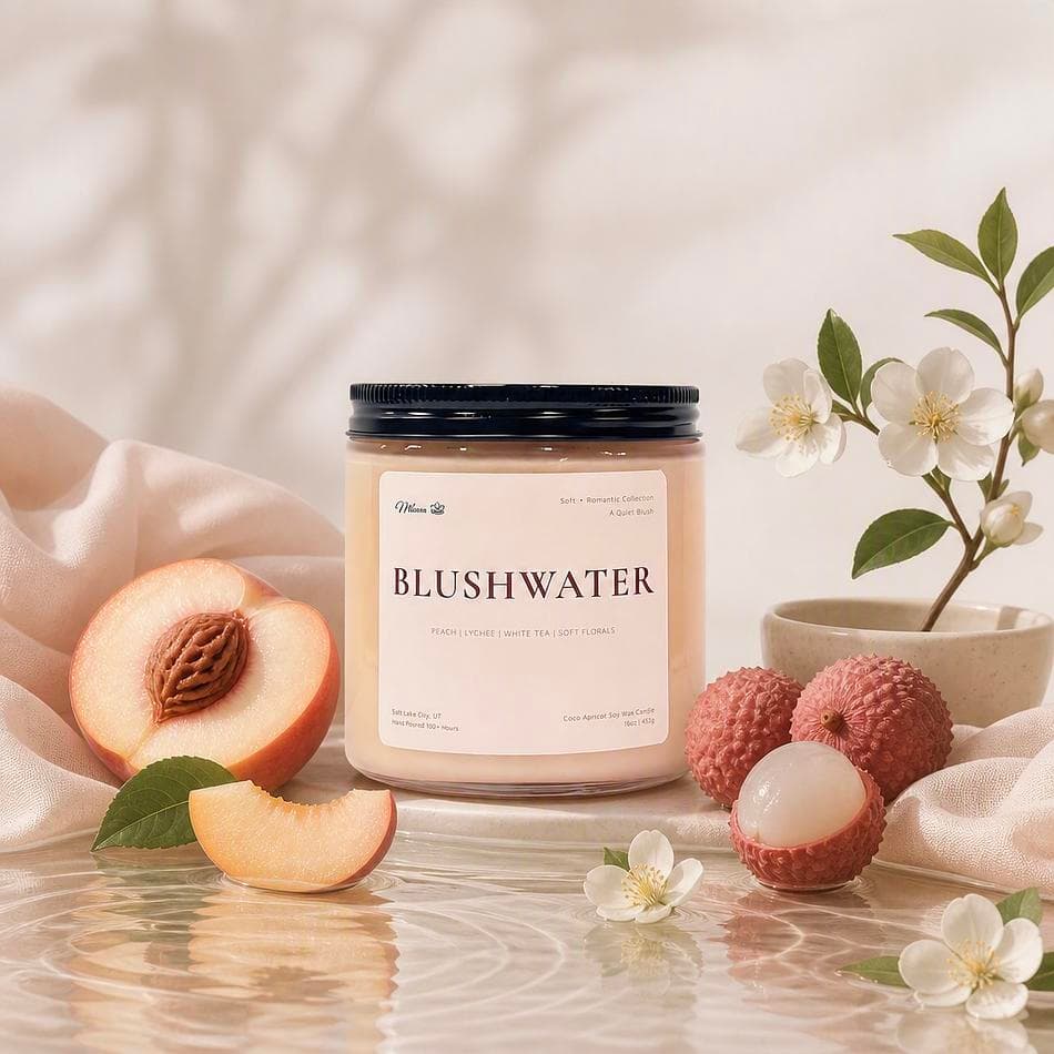 Blushwater — Soft + Romantic Candle (16 oz Coco Apricot Soy Wax)