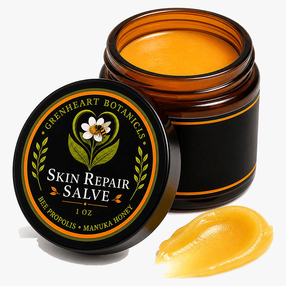 Skin Repair Salve, Bee Propolis & Medical-Grade Manuka Honey, Dry Cracked Skin Relief, Botanical Balm, 1 oz Jar