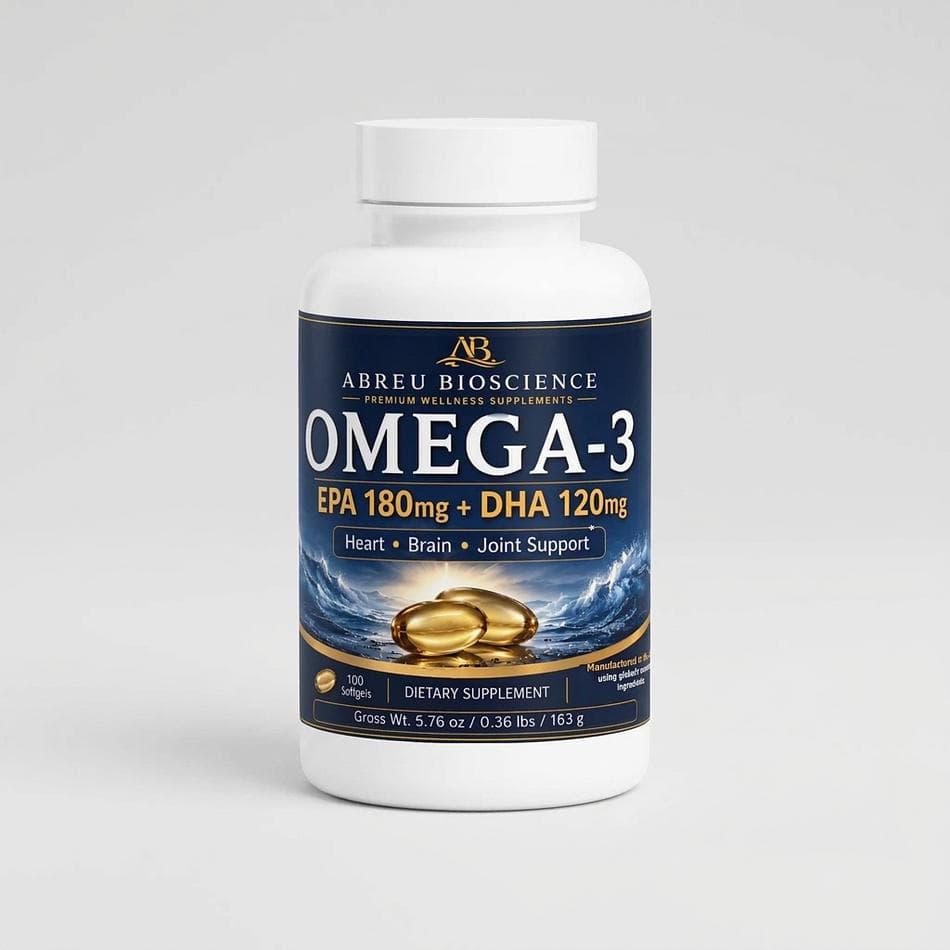 Omega-3 Fish Oil Softgels, EPA 180mg + DHA 120mg, Heart Brain & Eye Support, 100 Softgels
