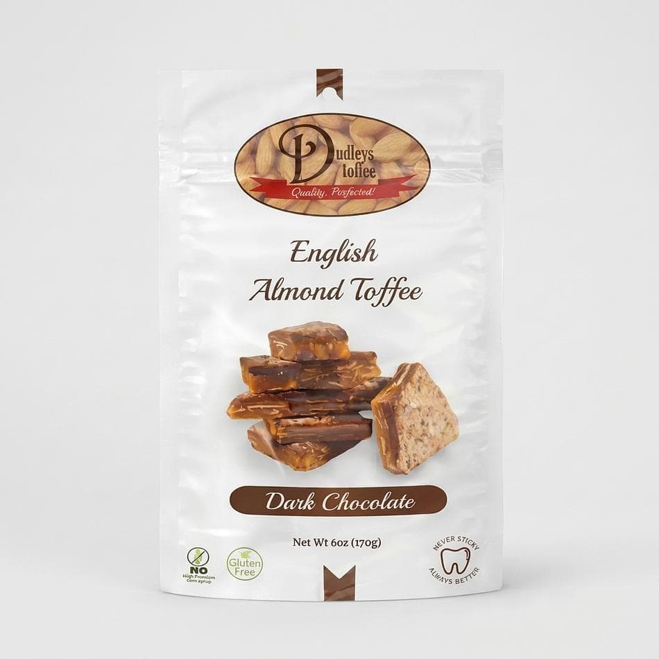 Dark Chocolate Almond Toffee Candy, Butter & Pure Cane Sugar, Non-Stick Soft Crunch, Gluten-Free, 6 oz Bag