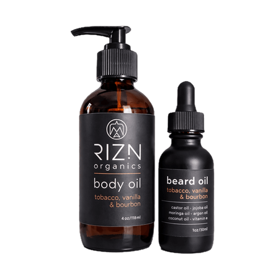 Men’s Face & Body Oil Set, Castor + Jojoba + Argan, Hydrating Anti-Aging Skin, 1 oz Face Oil + 4 oz Body Oil