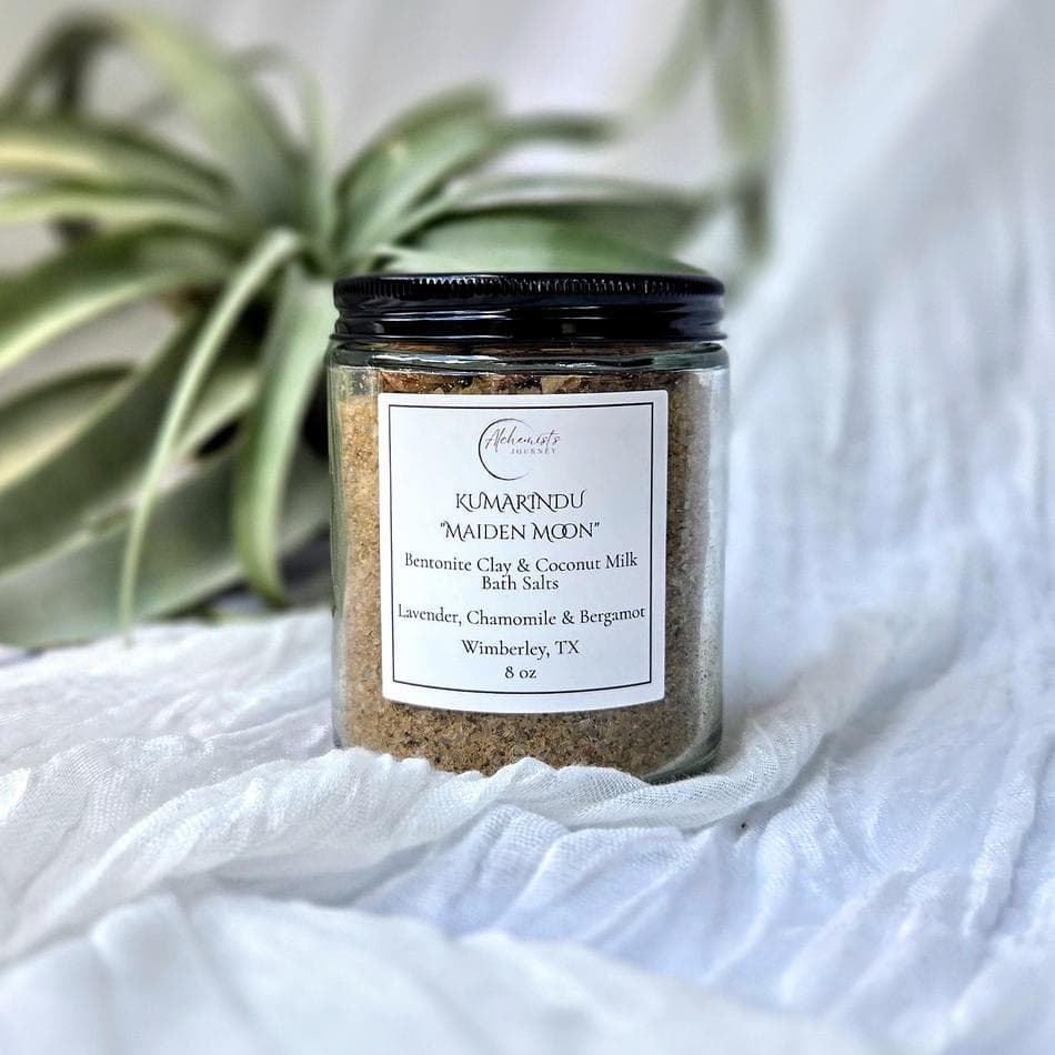 Kumarindu “Maiden Moon” Blooming Bath Salts Featuring Bentonite Clay & Coconut Milk, scented with Lavender + Chamomile + Bergamot