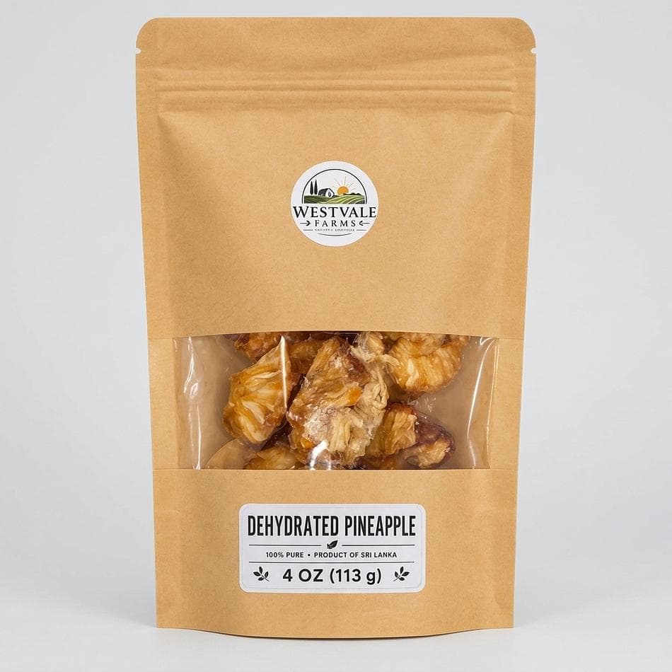 Dried Pineapple, No Added Sugar, Sweet-Tangy Chewy Fruit Snack, Sri Lanka Sourced, Resealable Bag, 4 oz or 8 oz