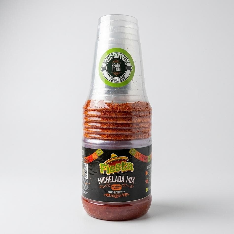 Michelada Mix Bottle Kit, Classic Tomato & Lime, Just Add Beer Party Pack, 6 Pre-Rimmed Cups