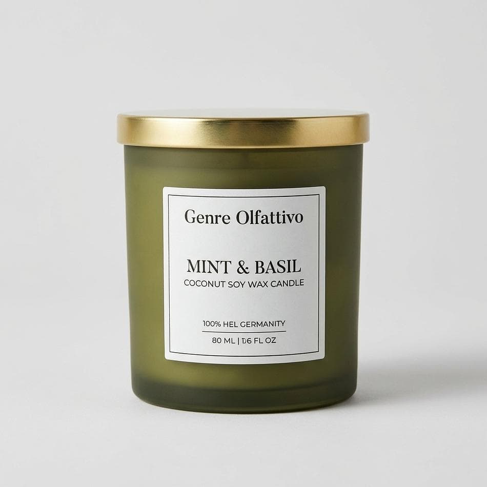 Scented Candle, Coconut Soy Wax, Mint & Basil + Chamomile, Fresh Herbal Garden Scent, 12 oz Sage Matte Jar