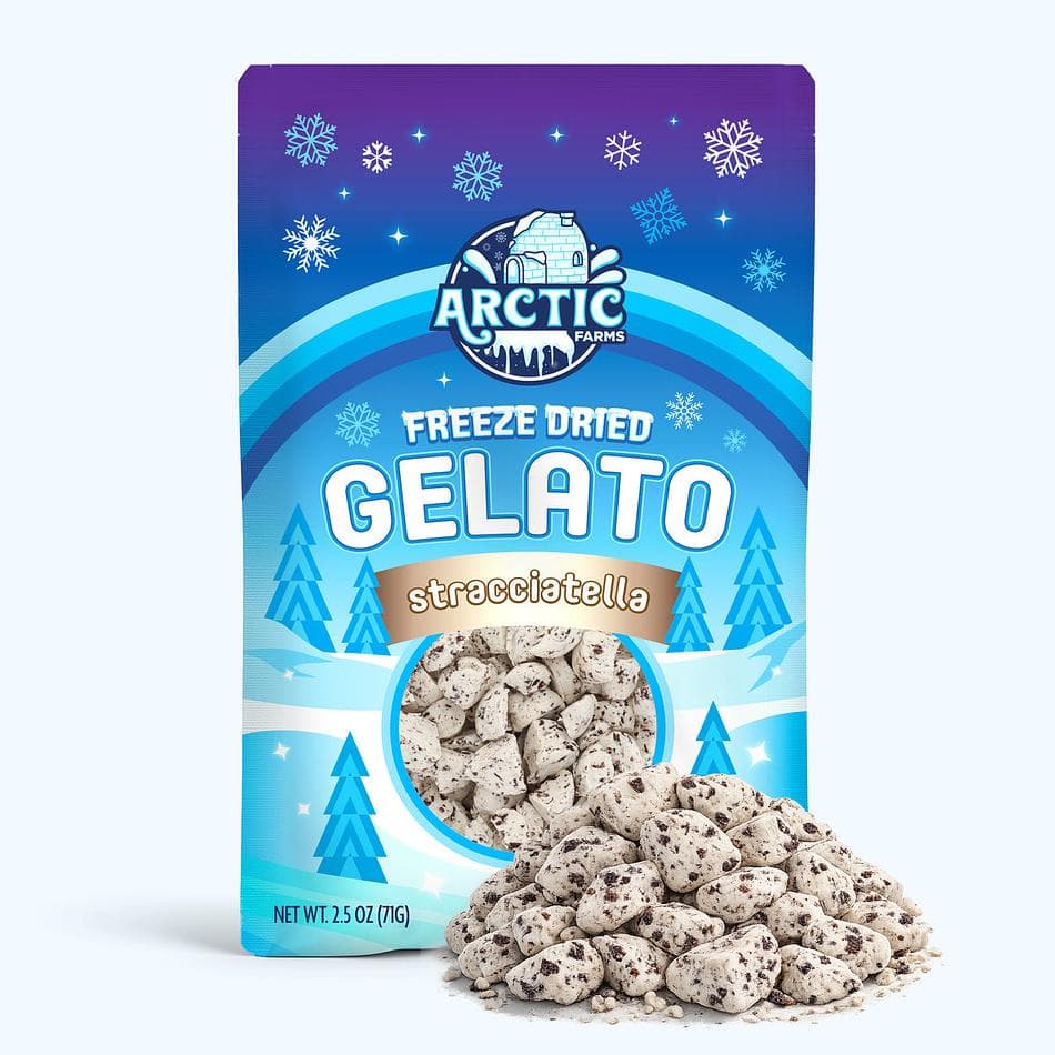 Freeze-Dried Gelato Bites, Stracciatella (Italian Chocolate Chip), No-Melt Dessert Snack, Large Resealable Bag (2.5 oz)