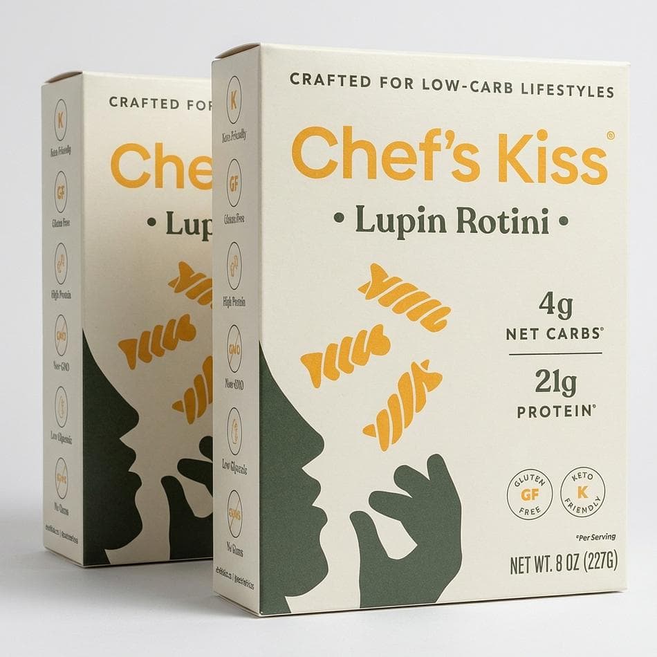 Low Carb Lupin Rotini Pasta (4pack), Chocho Lupin Blend, Keto & Gluten-Free, High Protein + Fiber, 2-Box Pack
