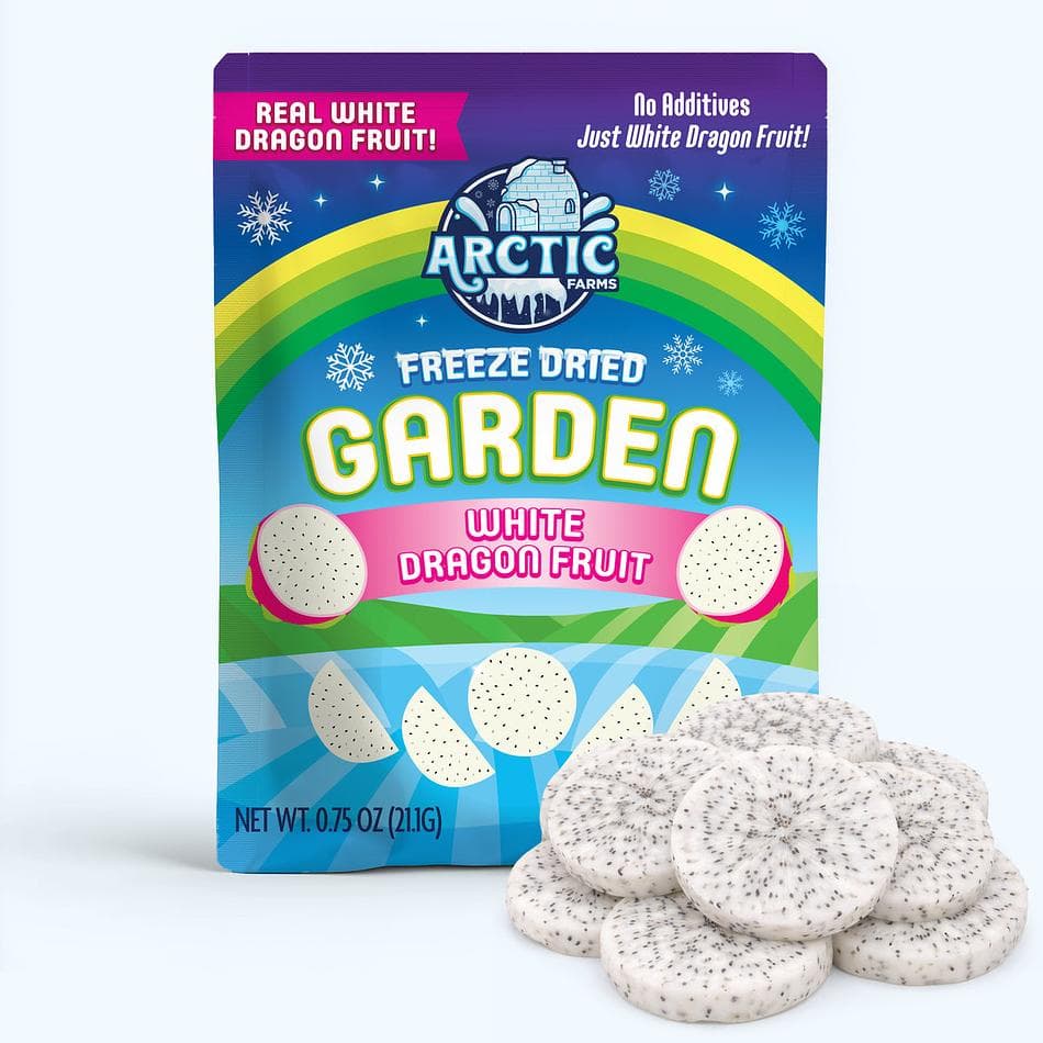 Freeze-Dried White Dragon Fruit Slices (Red Skin, White Flesh), Mild, Refreshing, Delicately Sweet Exotic Crunch, Pack of 3 Resealable Bags (0.75 oz each)