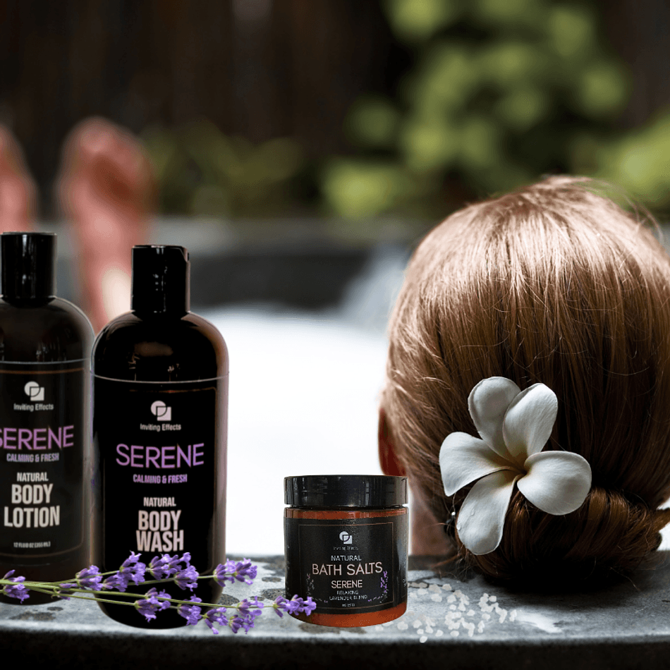 Body Care Set, Calming Aromatherapy, SERENE Body Wash 12 oz + Lotion 12 oz + Bath Salts 8 oz