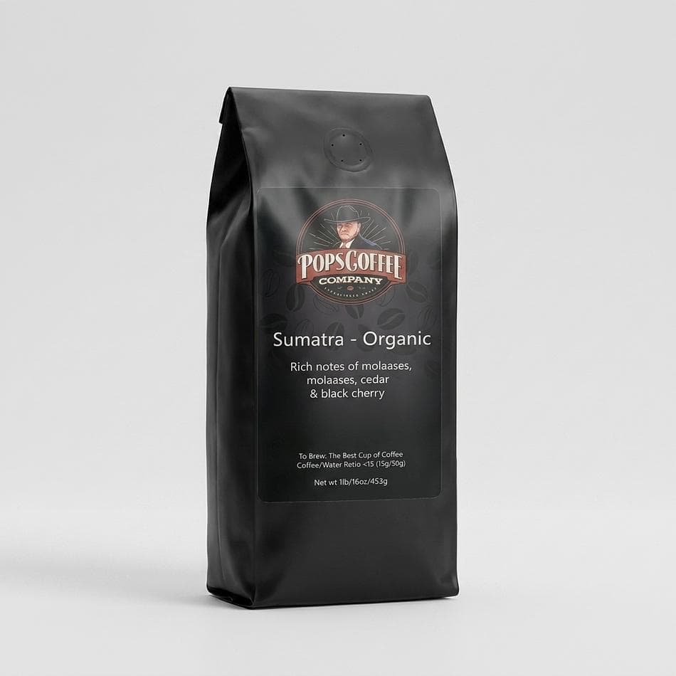 Organic Sumatra Coffee, Bourbon & Typica, Earthy Sweet Profile, Wet-Hulled, Whole Bean or Ground, 1 lb