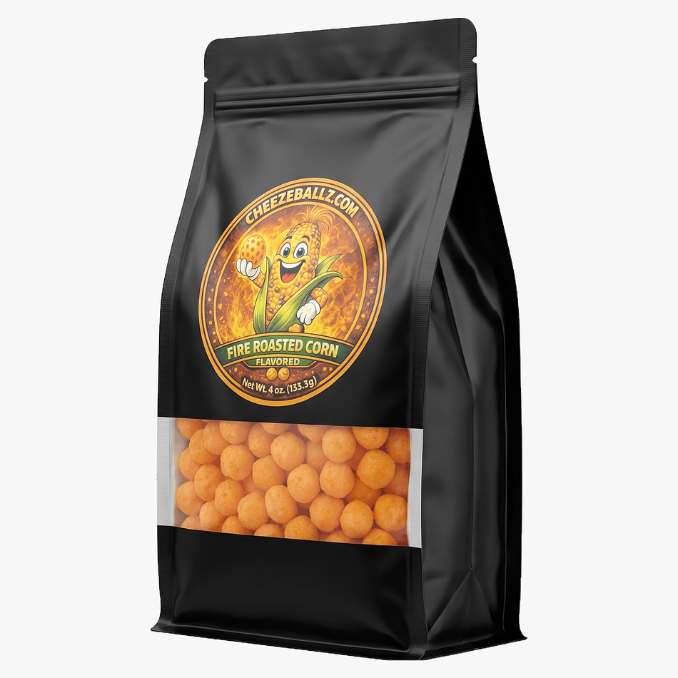 Cheese Ball Puffs, Fire Roasted Corn Flavor, Gluten-Free Crunchy Snack, Resealable 4 oz Pouch