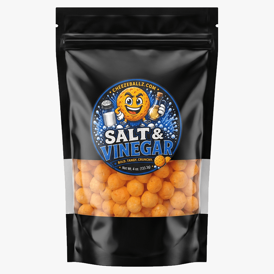 Salt & Vinegar Cheese Balls Snack, Gluten-Free Crunchy Cheeze Ballz, Resealable Pouch, 4 oz