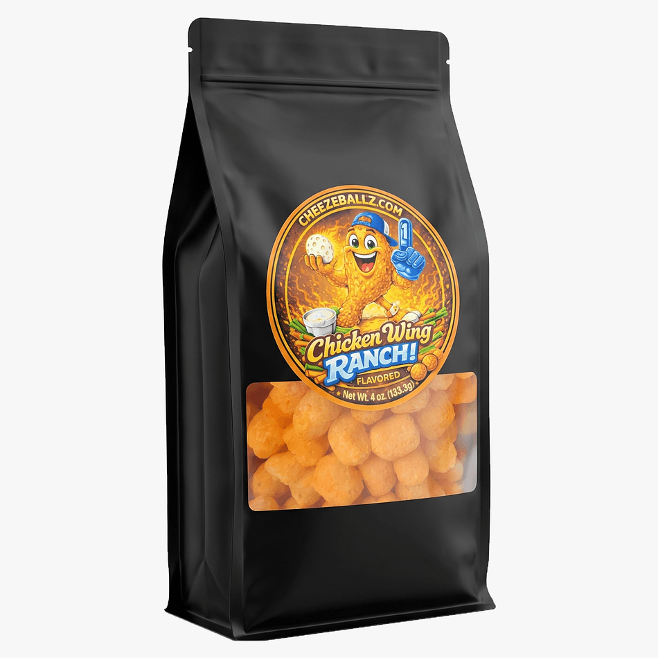 Gourmet Cheese Balls Snack, Chicken Wing Ranch Seasoning, Bold Savory Crunch, Gluten-Free, 4 oz Resealable Pouch