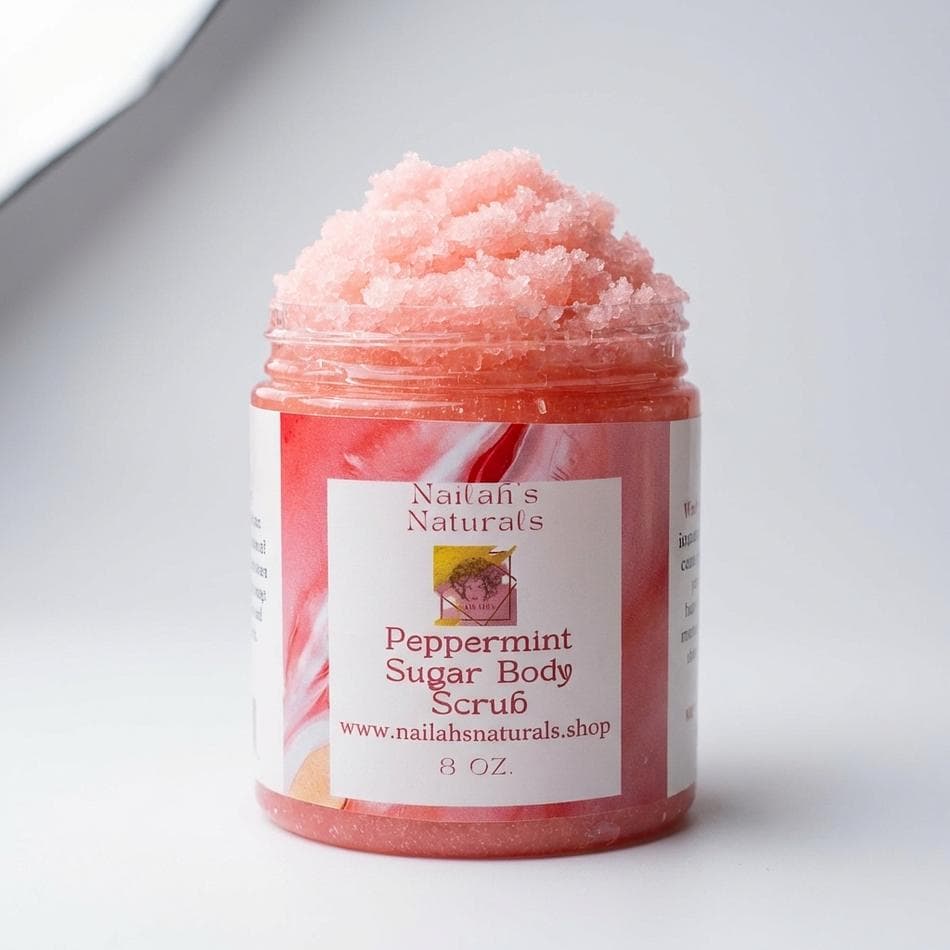 Peppermint Sugar Body Scrub, Cane Sugar & Coconut Oil, Smooth Moisturized Skin, 8 oz Jar