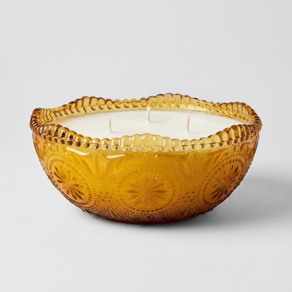 Vintage Amber Glass Bowl Soy Candle, 3-Wick, Orange & Bergamot, Warm Golden Hour Scent, 8.04 oz