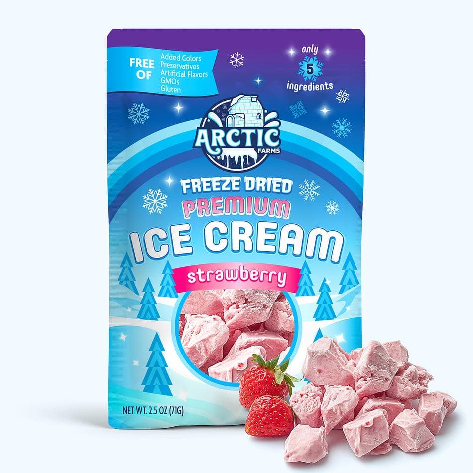 Freeze-Dried Strawberry Ice Cream, Cream & Real Strawberries, Clean 5-Ingredient Recipe, No Gums, Large Resealable Bag (2.5 oz)