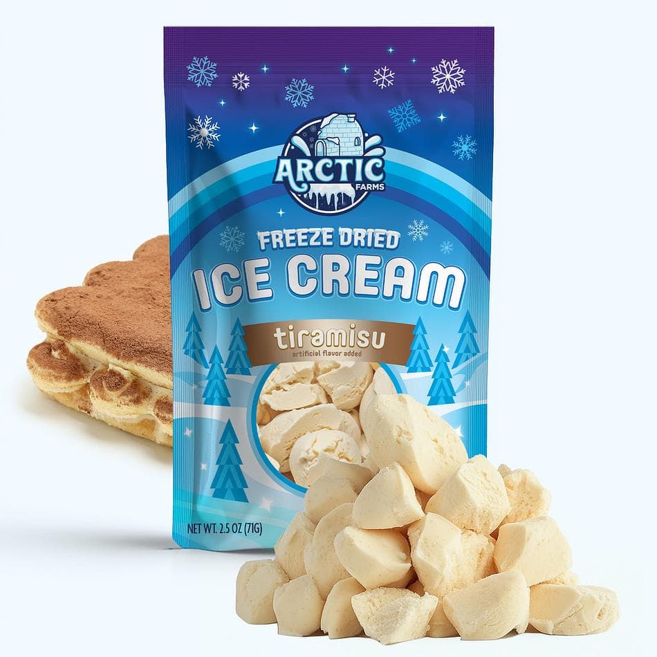 Freeze-Dried Ice Cream Bits, Tiramisu, No-Melt Crunchy Snack, Shelf-Stable, Large Resealable Bag (2.5 oz)