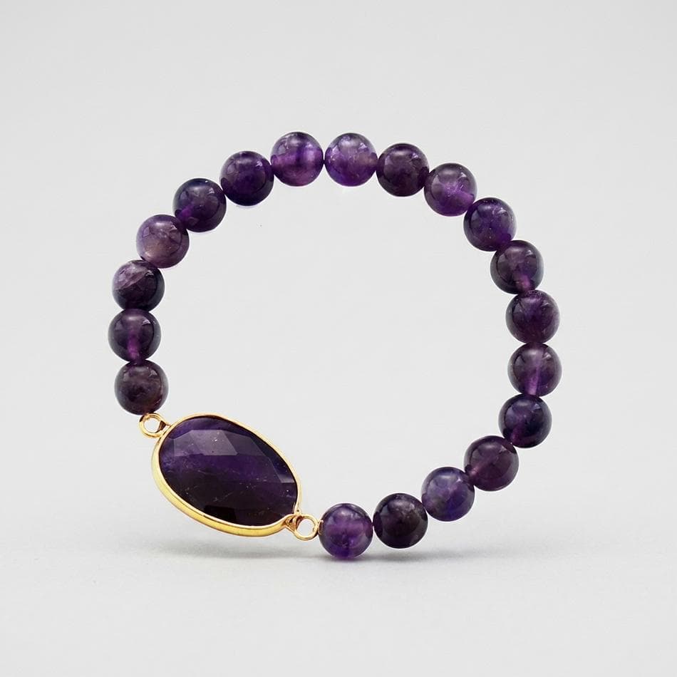 Amethyst Beaded Bracelet, Copper Accents, Calming Purple Crystal Jewelry, 7 in, 1 Bracelet