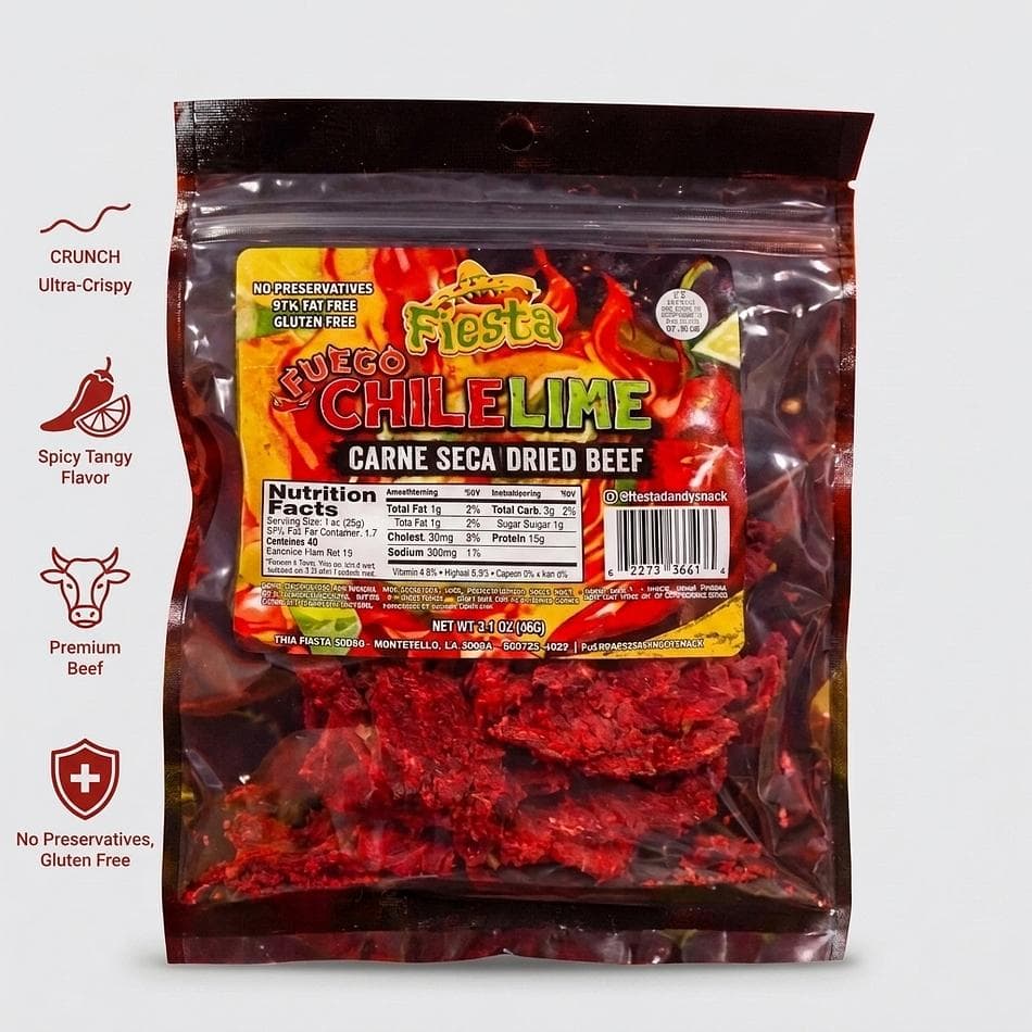 Chile Lime Beef Jerky, Premium Beef, Ultra-Crispy Thin Slices, Spicy Tangy Snack, 1 Bag