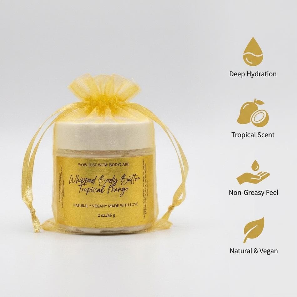 Whipped Body Butter, Coconut & Mango, Deep Hydration for Dry Skin, 2 oz Travel Size Moisturizer