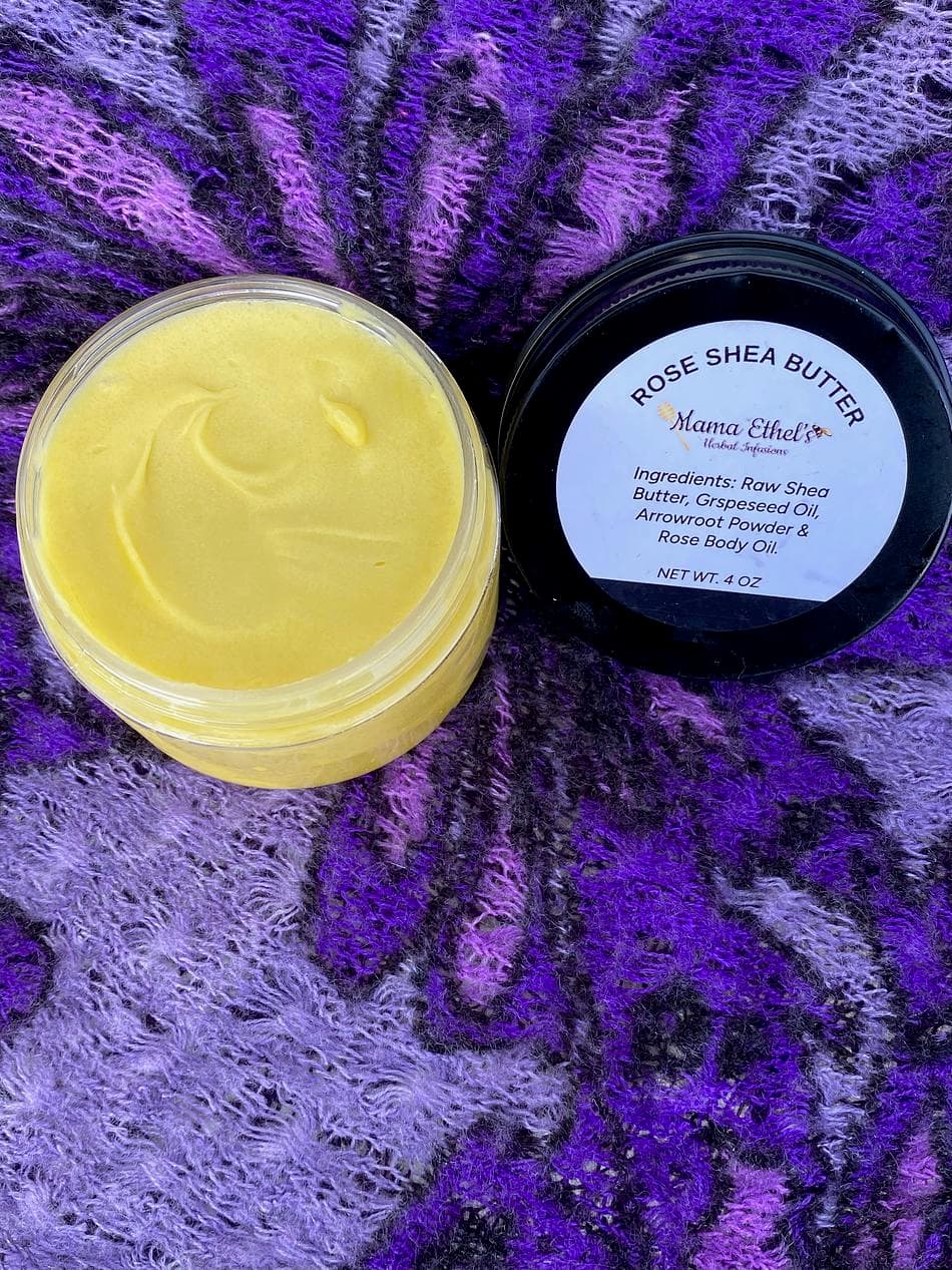 Rose Scented Shea Butter, Yellow Unrefined Body Butter Moisturizer, Skincare, White Label Collection 4 oz