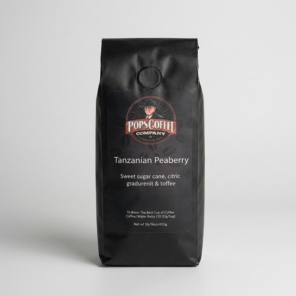 Tanzanian Peaberry Coffee, Washed Arabica (Bourbon & Kent), Bright Citrus + Toffee Notes, 1 lb Whole Bean or Ground
