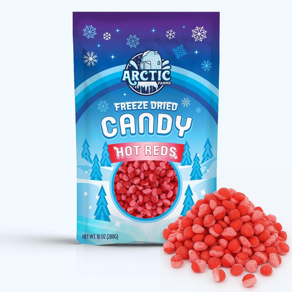 Freeze-Dried Hot Reds, Fiery, Sweet, Ultra-Crunchy Cinnamon Candy, Large Resealable Bag (10 oz)