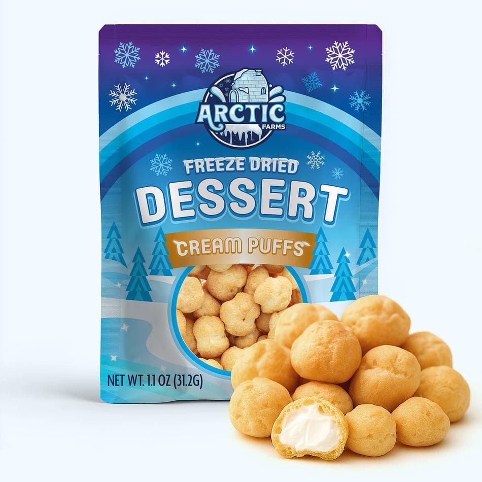 Freeze-Dried Belgian Cream Puffs, Light & Airy Crunchy Dessert Snack, Resealable Bag (1.1 oz)
