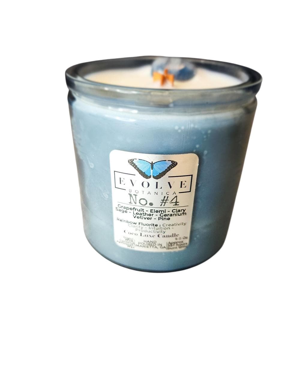 Coconut Wax Luxe Candle, Rainbow Fluorite Crystal, Clean Home Fragrance, 9 oz Glass Jar