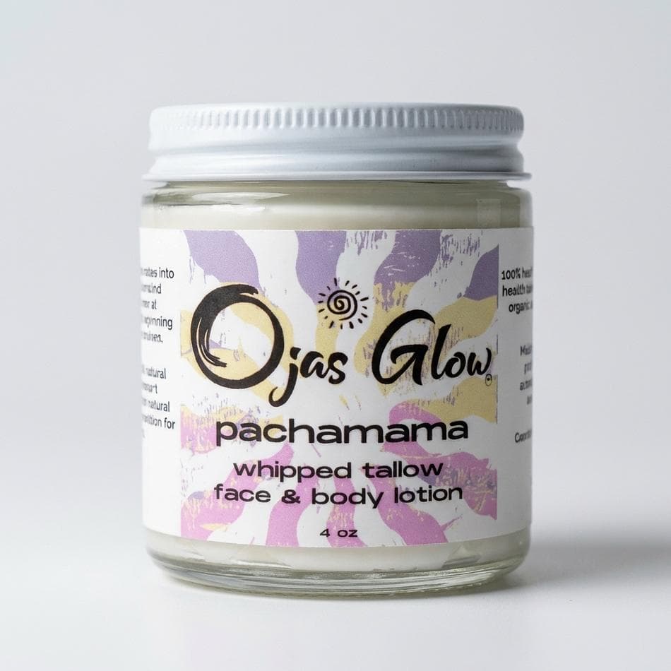 Pachamama Whipped Tallow Face & Body Lotion, Grass-Fed Beef Tallow + Castor Oil, Deep Moisture, Frankincense Scent, 1 Jar