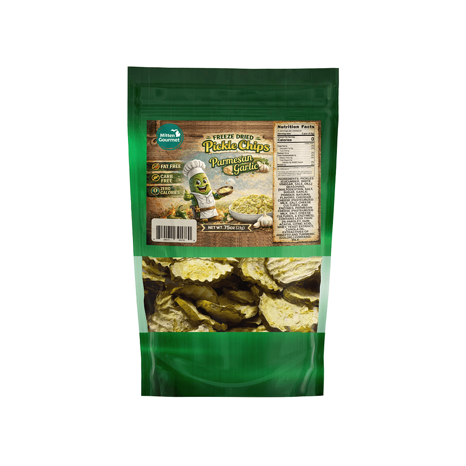 Parmesan Garlic Dill Pickle Chips, Freeze Dried, Fat Free, Zero Calories
