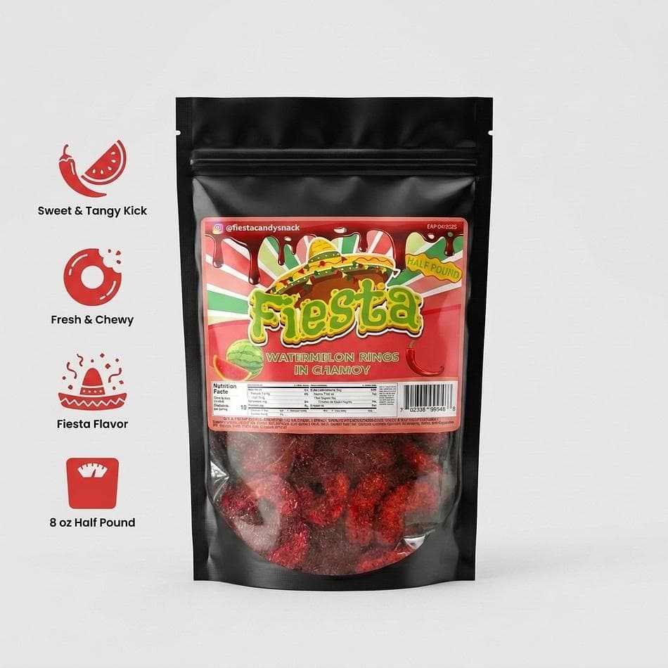 Chamoy Watermelon Gummy Rings, Sweet & Tangy Candy Snack, Fresh Chewy Rings, 8 oz (Half Pound) Bag