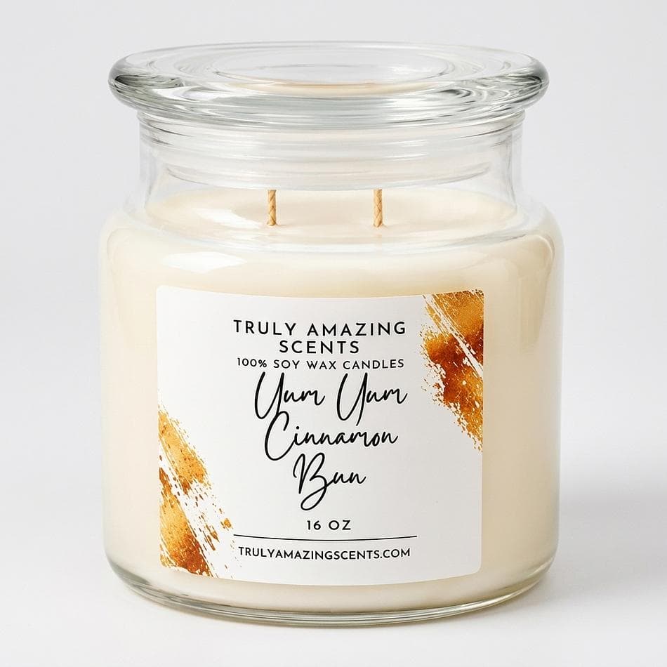 Cinnamon Bun Soy Candle, Cinnamon Sugar & Vanilla Icing, Bakery Scent, 16 oz Jar, 60–70 Hr Burn
