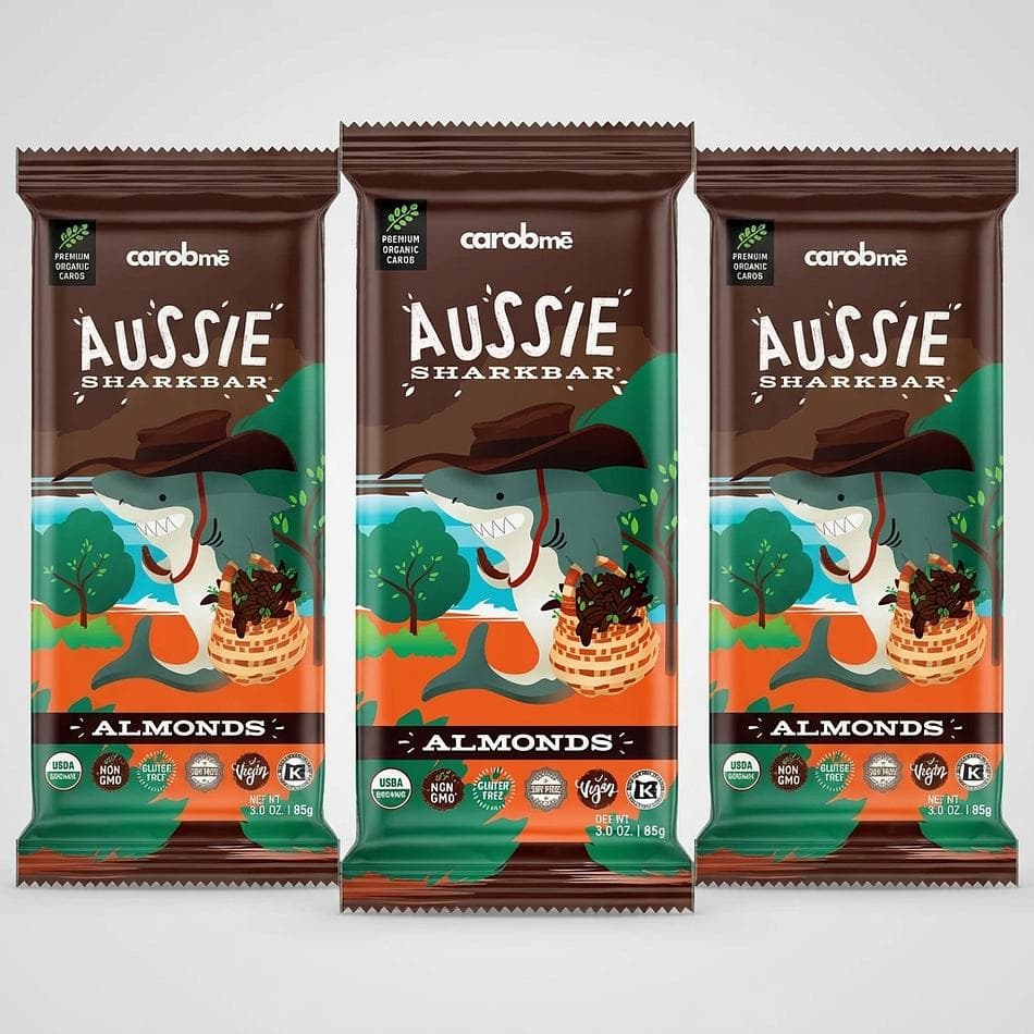 Organic Carob Chocolate Bar with Almonds, Caffeine-Free Vegan Snack, Gluten & Soy Free, 3-Pack