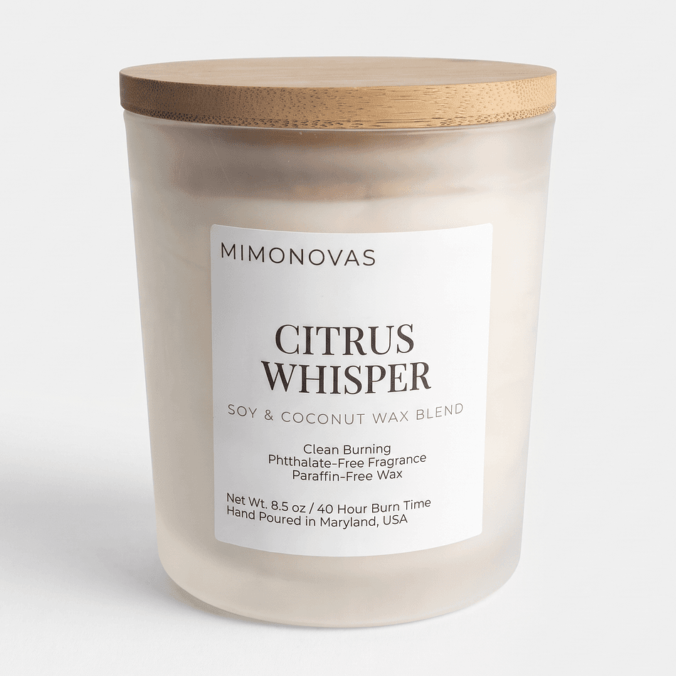 Soy & Coconut Wax Candle, Citrus Zest + Vanilla + Sandalwood, Fresh Clean Scent, 8.5 oz Frosted Glass Jar, 45–50 hr Burn