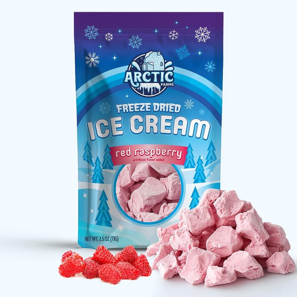Freeze-Dried Ice Cream Bits, Red Raspberry, No-Melt Crunchy Snack, Shelf-Stable, Large Resealable Bag (2.5 oz)
