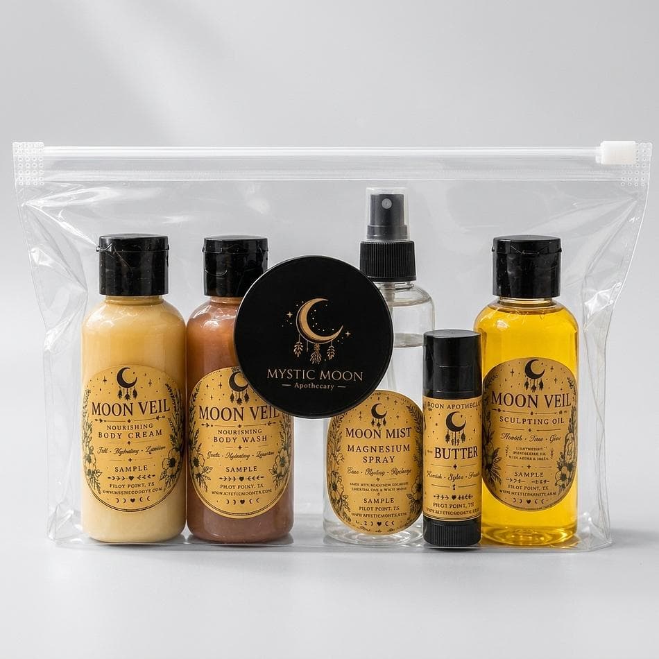 Body Care Travel Kit, Magnesium Spray + Face & Body Wash + Body Cream + Body Oil + Lip Butter, 5-Piece Set