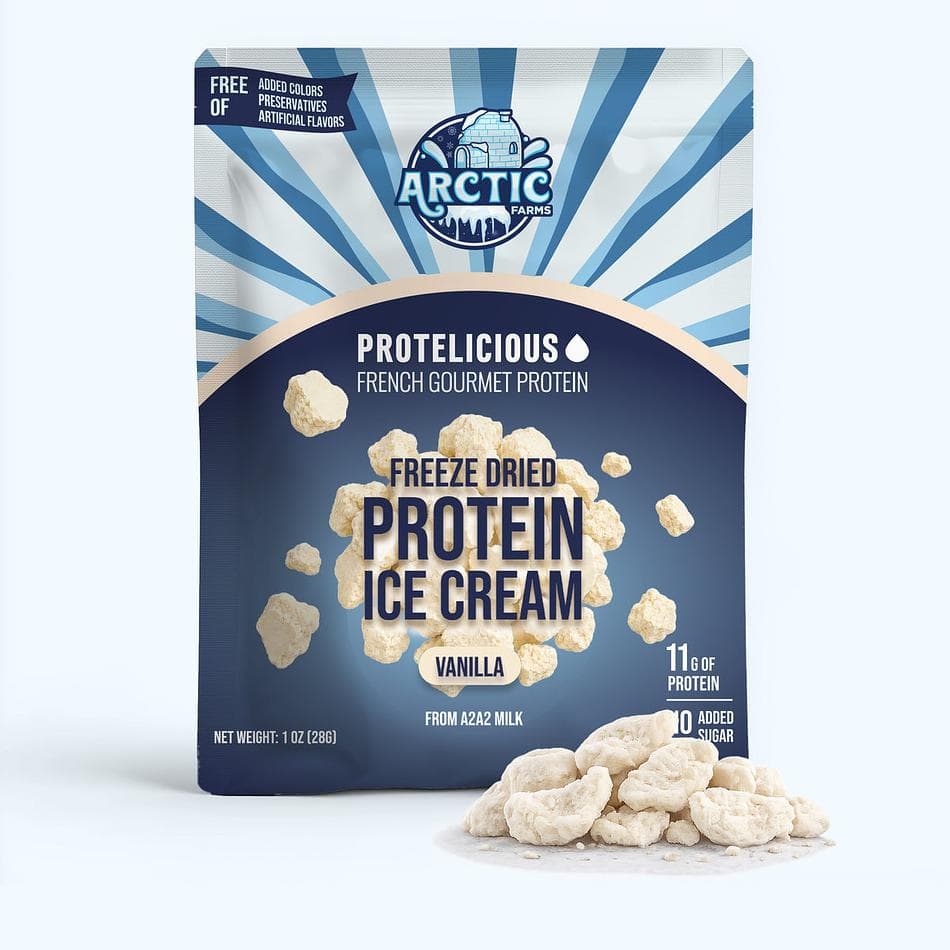 Freeze-Dried Protein Ice Cream Bites, A2A2 Milk & Madagascar Vanilla, Zero Added Sugar, Crunchy Snack, Pack of 3 Resealable Bags (1 oz each)