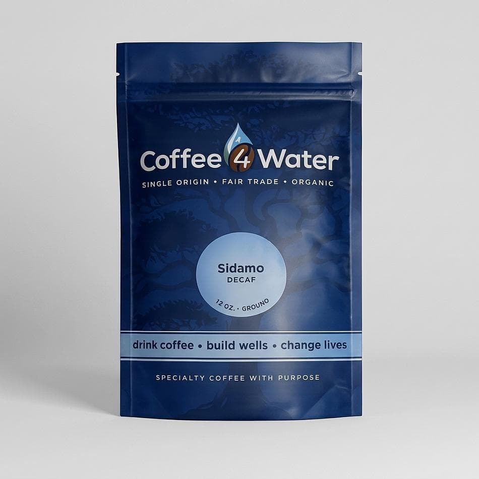 Decaf Ethiopian Sidamo Coffee, Floral Cocoa Notes, Smooth Low Caffeine, Medium Roast, 12 oz Whole Bean or Ground