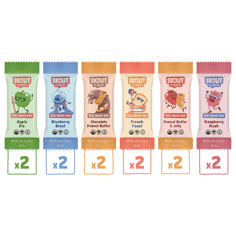 Organic Kids Snack Bars, Dates & Fruit, Soft Chewy Lunchbox Snacks, 12-Pack Variety (6 Flavors, 2 Each)