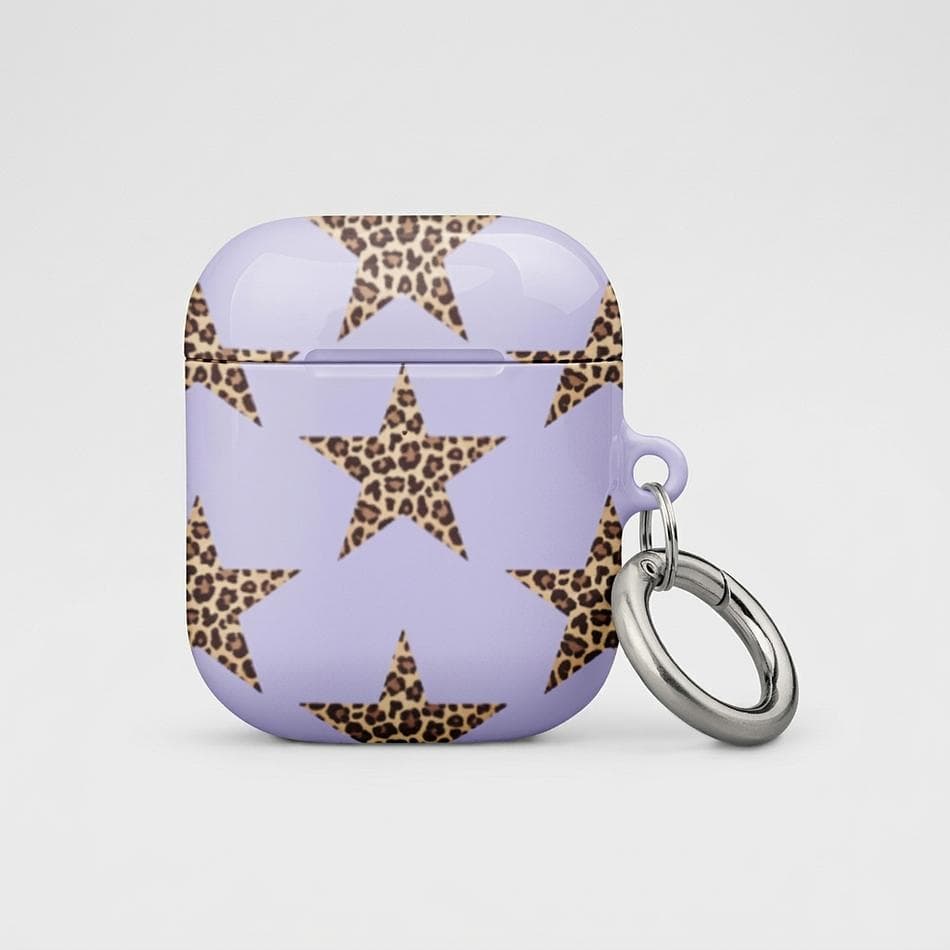 AirPods Case, Polycarbonate, Leopard Star Print, Scratch & Drop Protection, with Carabiner, Fits AirPods 1/2/3 & Pro 1/2