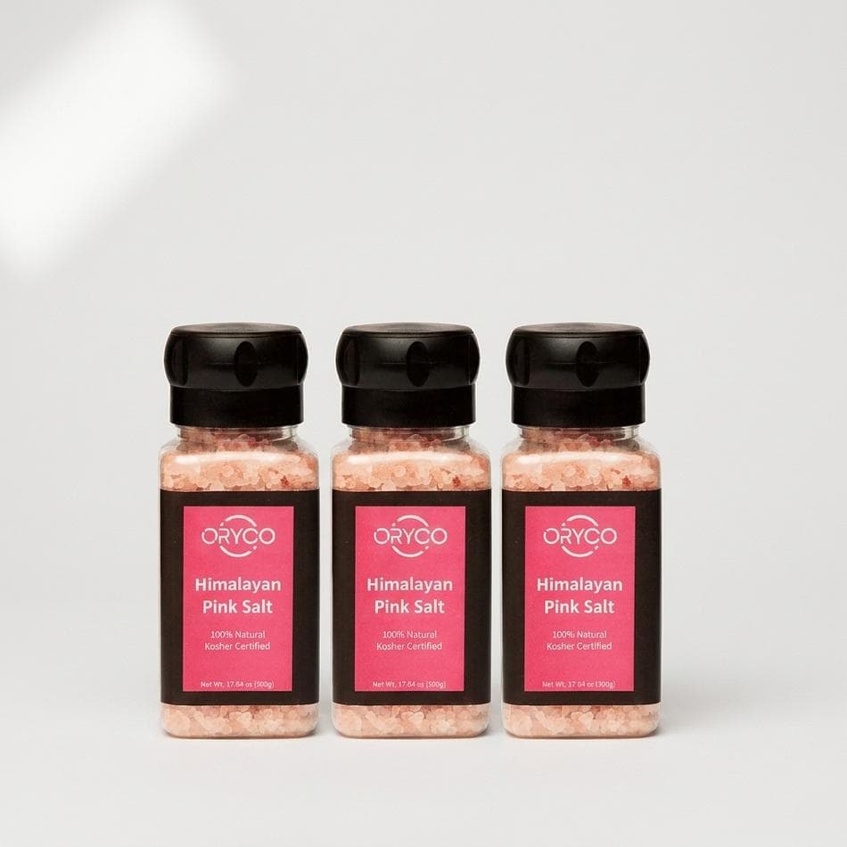 Himalayan Salt Grinder Set, Pink Salt & Kala Namak Black Salt, Refillable Adjustable Grinders, 3-Pack (17.64 oz Each)