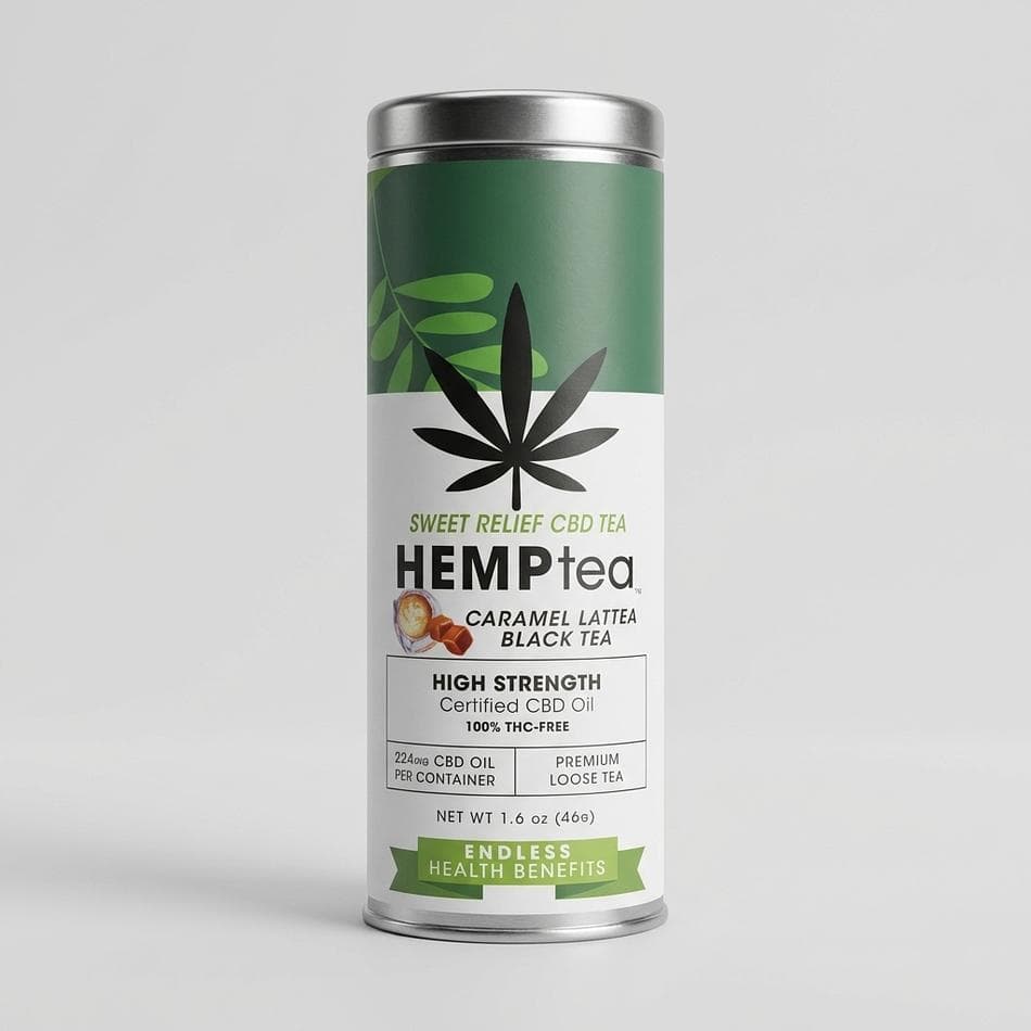 CBD Black Tea, Caramel & Vanilla Latte Flavor, Sweet Relief Relaxation Blend, Premium Loose Leaf, 2 oz Tin