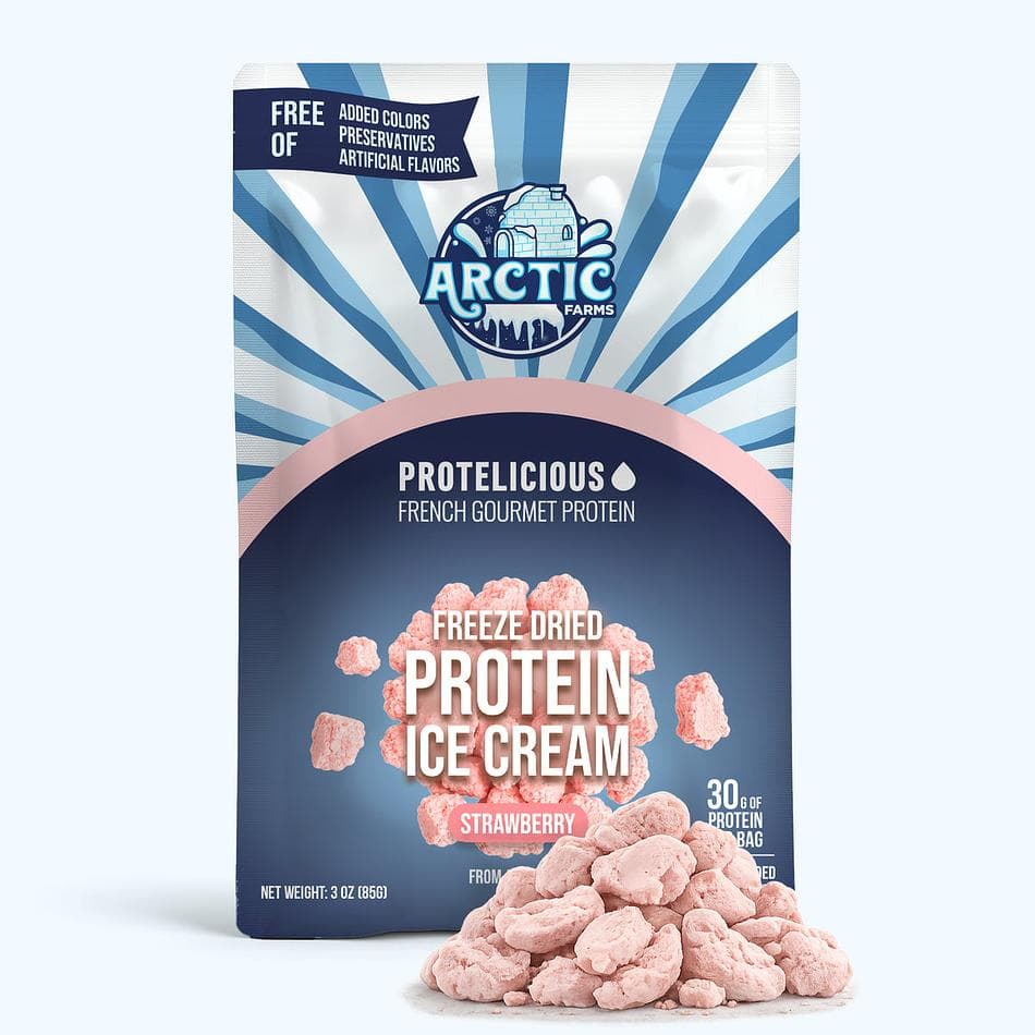 Freeze-Dried Protein Ice Cream Bites, A2A2 Milk & Strawberry Purée, Zero Added Sugar, 10g Protein, Large Resealable Bag (3 oz)