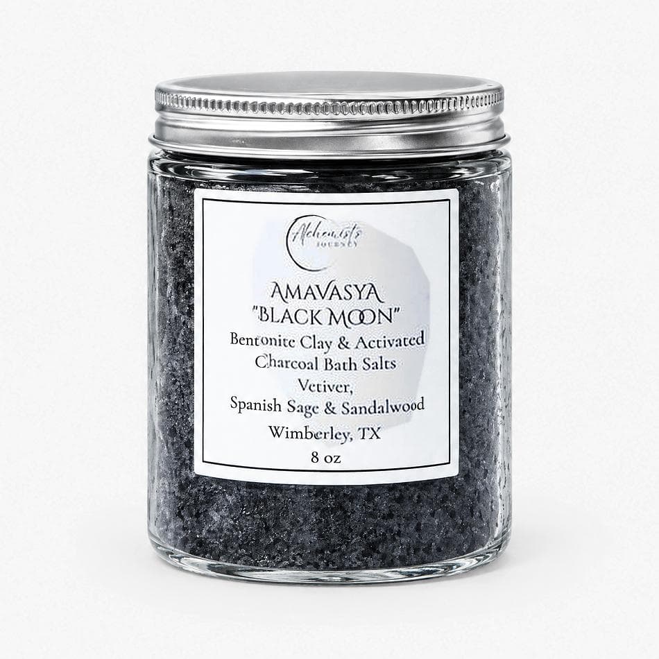 Amavasya “Black Moon” Detox Bath Salts Featuring Bentonite Clay & Activated Charcoal, scented with  Vetiver + Spanish Sage + Sandalwood