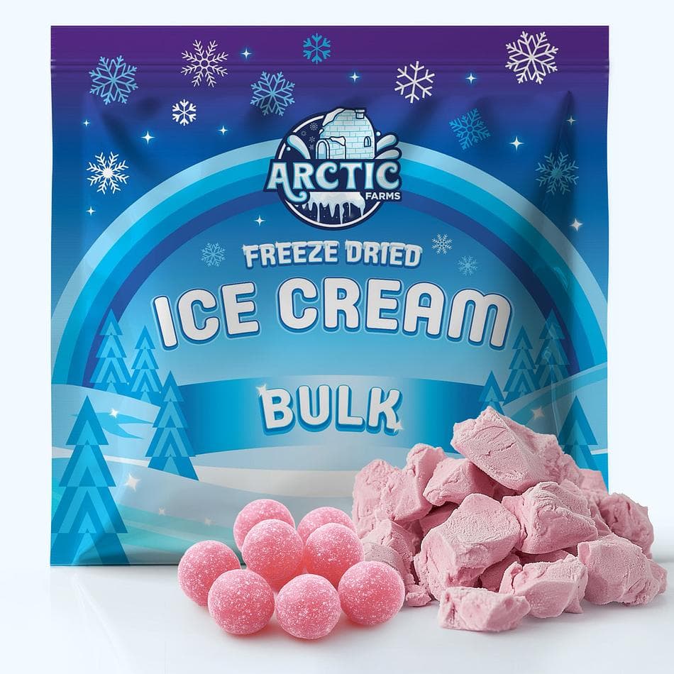 Freeze-Dried Ice Cream Bits, Bubble Gum, No-Melt Crunchy Snack, Shelf-Stable, Bulk Bag (1 lb)