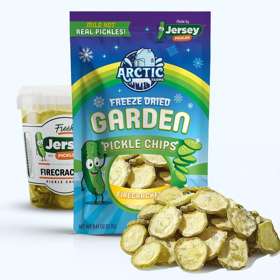 Freeze-Dried Firecracker Pickle Chips from Jersey Pickles, Mild Hot, Crunchy Real Pickle Snack, Large Resealable Bag (0.45 oz)