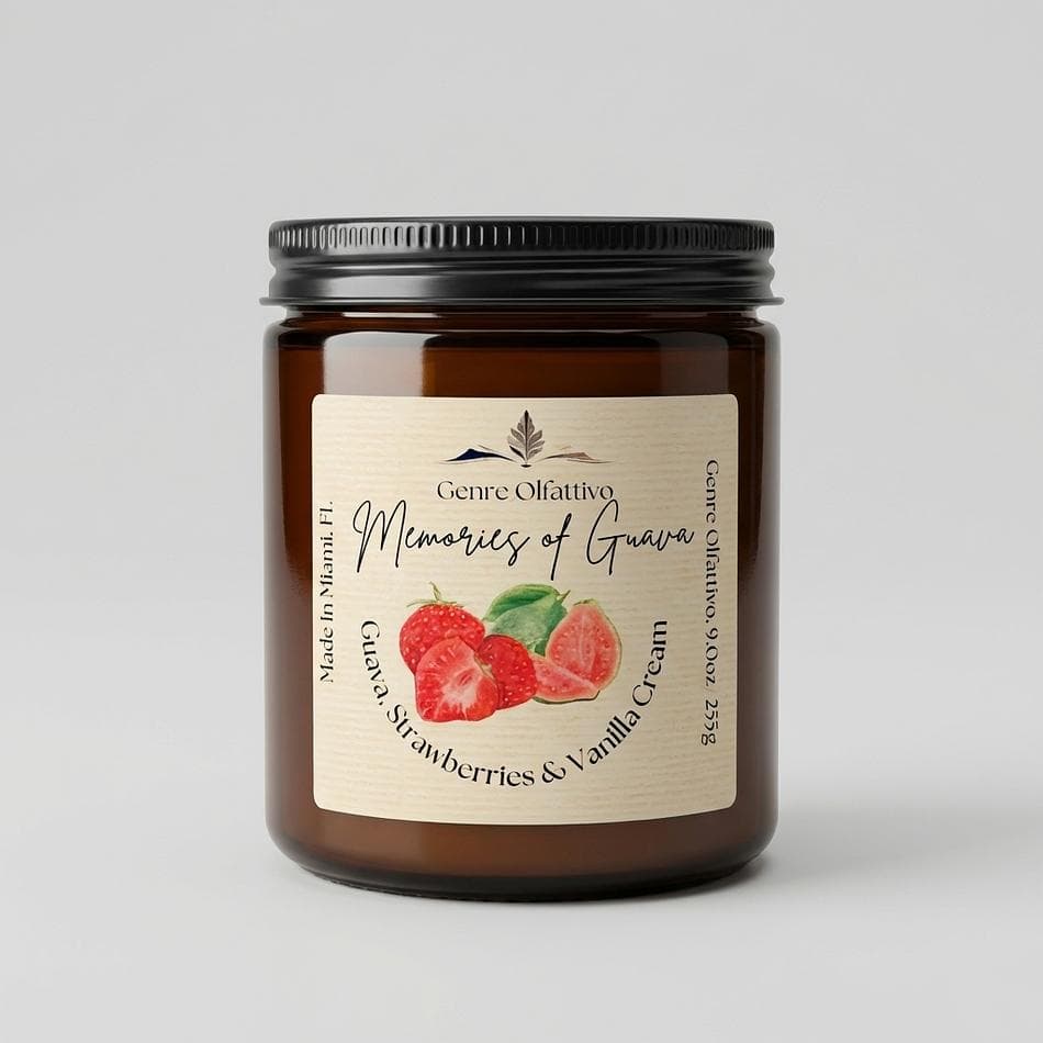 Guava Strawberry Vanilla Candle, Coconut Soy Wax, Cozy Library Scent, 9 oz Amber Jar, Cotton Wick, 40hr Burn