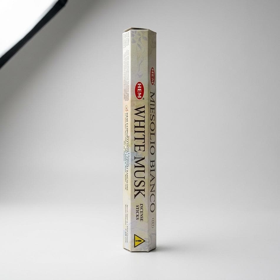 White Musk Incense Sticks, Hexagon Tube, Calming Home Fragrance, 20 Sticks (10 Inch)