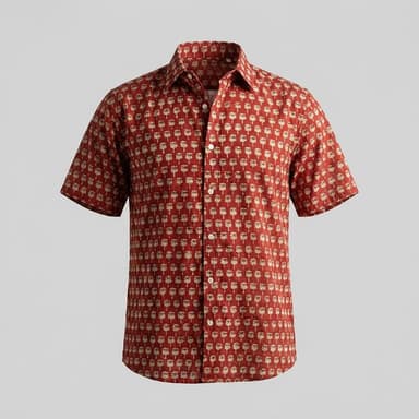 Men’s Short Sleeve Button-Down Shirt, Naturally Dyed Cotton, Versatile Everyday Layer, Sorrel Color, Sizes S/M–L/XL